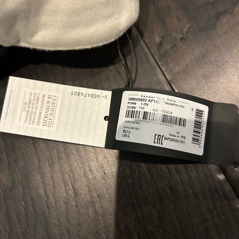 Kith X Giorgio Armani Cream and green Cap . Original 525